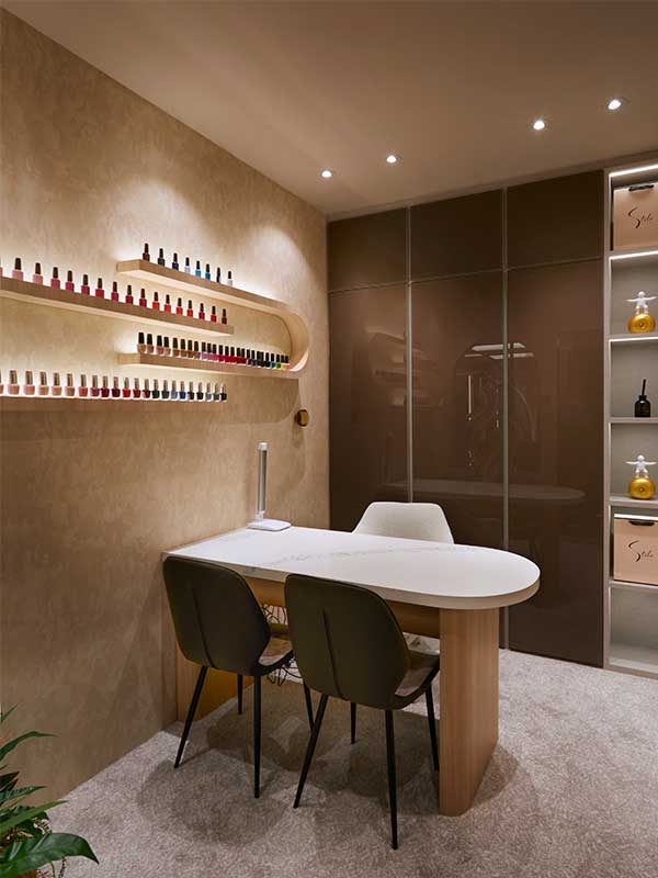 Nail polish display and manicure station setup